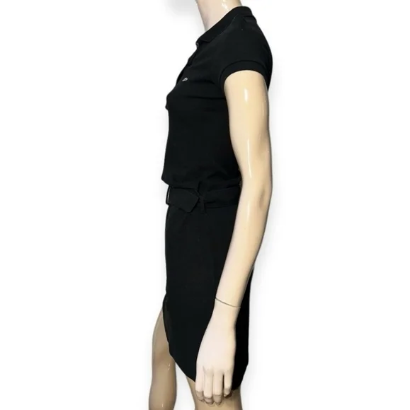 Lacoste Vintage Women’s Size 34 4 Black Cotton Pique Belted Polo Mini Dress - Picture 3 of 6